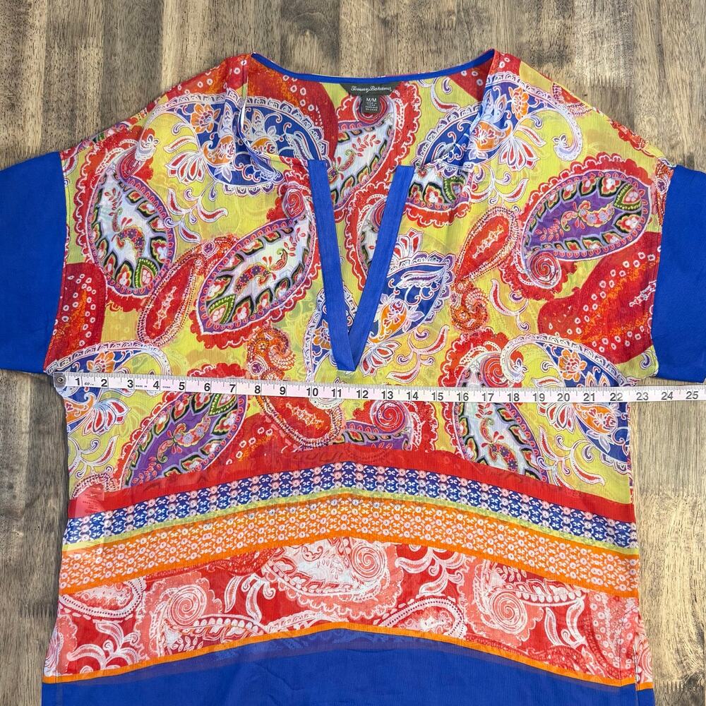 Tommy Bahama 100% Silk Blouse Paisley Sheer Colorful Beach Resort Women’s Medium - Picture 4 of 8
